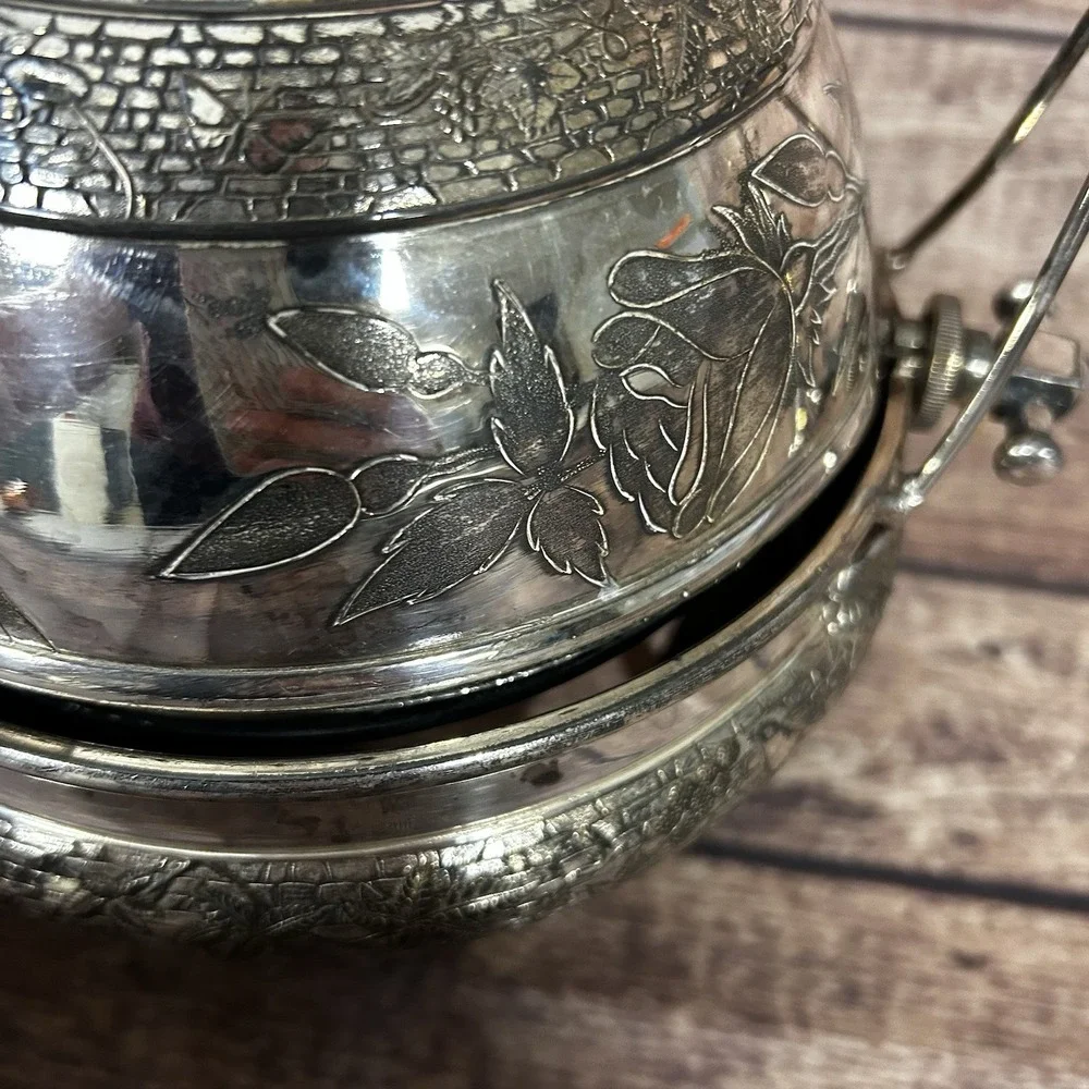 Antique Victorian Quadruple Plate Butter Dish Dome Floral‎ Silverplate